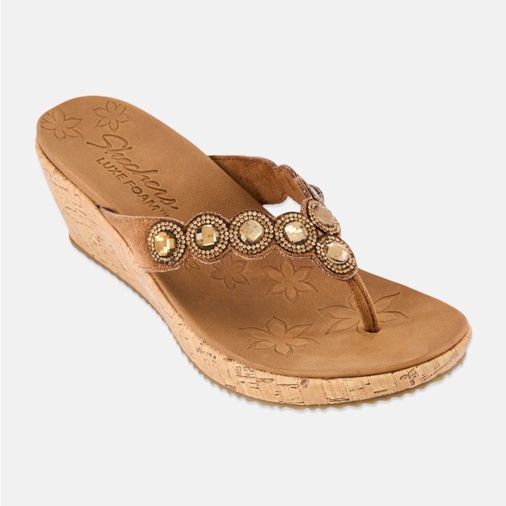 SKECHERS Cork Style Wedge Thong Sandal - Picture 1 of 15